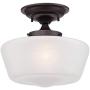 Schoolhouse Floating Ceiling Light Semi Flush Mount Fixture Bronze 12'' White Glass for Bedroom Kitchen - Regency Hill