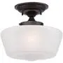 Schoolhouse Floating Ceiling Light Semi Flush Mount Fixture Bronze 12'' White Glass for Bedroom Kitchen - Regency Hill