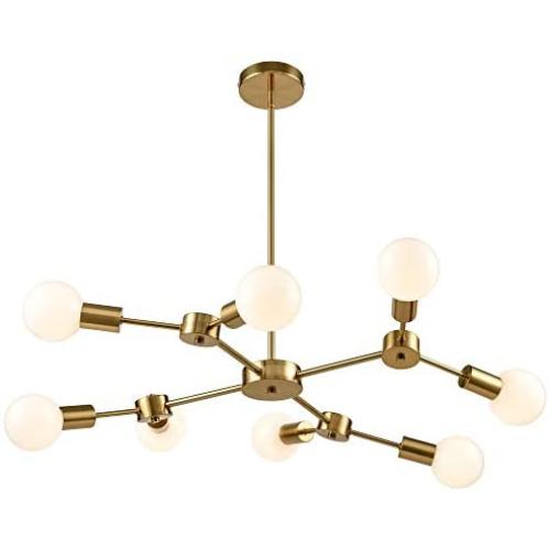 8 Lights Sputnik Chandelier Gold Pendant Lighting Mid-Century Vintage Ceiling Fixture Hanging Lamps for Dining Room Kitchen Island Bedroom Living Room