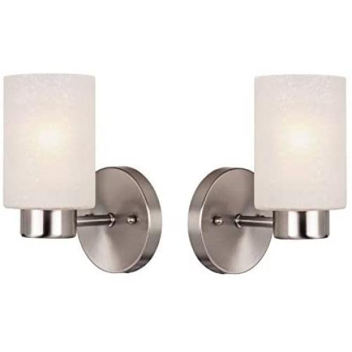 Wall Decor Light Fixture Bathroom Vanity, Living Room Decor, Modern Home Decor, Bathroom Light fixtures, Pack of 2, Brushed Nickel Finish and Frosted Seeded Glass,