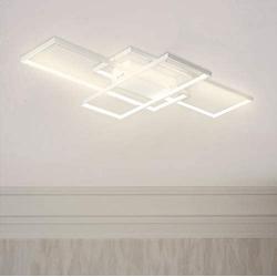 Leniure White Square LED Light Ceiling Lamp Chandelier Lighting Fixture 35'' Wide 22'' Deep 3'' High, Warm White 3000K