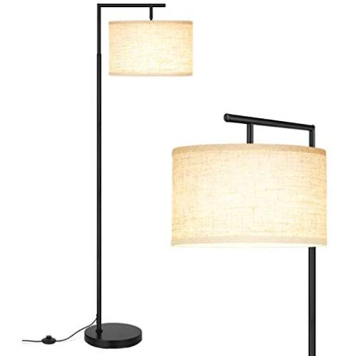 LED Floor Lamp, Montage Modern Floor Lamp, Classic Standing Lamp Reading Standing Light with Hanging Lamp Shade Minimalist Bedside Floor Lamp for Bedroom Living Room with LED Bulb - Black