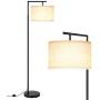 LED Floor Lamp, Montage Modern Floor Lamp, Classic Standing Lamp Reading Standing Light with Hanging Lamp Shade Minimalist Bedside Floor Lamp for Bedroom Living Room with LED Bulb - Black