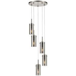 Effimero 5 Light Fixture Multi Pendant Lighting | Brushed Nickel Cluster Chandeliers for Dining Rooms, Polished Smoked Glass Shade LL-C45-SMK-1BN