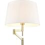 Light Society Lisona Tray Table Floor Lamp, Glass Shelf, Linen Shade with Brass Finish, Mid Century Modern Floor Lamp, Brass/White