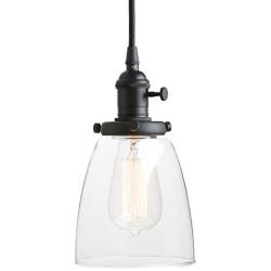 Pathson Industrial Glass Pendant Lighting, Black Vintage Style Hanging Light Fixture for Living Room Dining Room