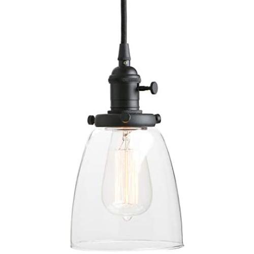 Pathson Industrial Glass Pendant Lighting, Black Vintage Style Hanging Light Fixture for Living Room Dining Room