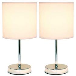 Simple Designs LT2007-BPK-2PK Chrome Mini Basic Fabric Shade 2 Pack Table Lamp Set, Blush Pink, 2 Count