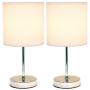 Simple Designs LT2007-BPK-2PK Chrome Mini Basic Fabric Shade 2 Pack Table Lamp Set, Blush Pink, 2 Count