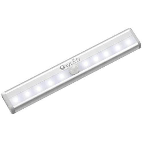 OxyLED Motion Sensor Closet Lights, Cordless Under Cabinet Lightening, Wireless Stick-on Anywhere Battery Operated 10 LED Night Light Bar, Safe Lights for Closet Cabinet Wardrobe Stairs (1 Pack)