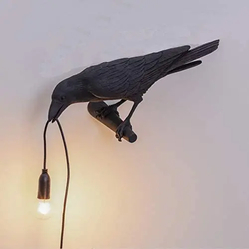 Black Crow Wall lamp, Bird Table lamp, LED Wall lamp, Resin Crow Table lamp, Bedside Wall lamp, There are Four Different Forms of Crow, Suitable for Living Room Bedroom Corridor (Posture 2)