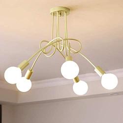 Ganeed Modern Chandelier, Mid-Century 5 Lights Gold Sputnik Pendant Lighting,Industrial Brushed Nickel Ceiling Light Fixture for Kitchen Dining Room Living Room,Gold