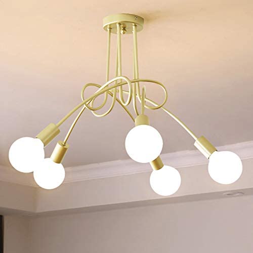 Ganeed Modern Chandelier, Mid-Century 5 Lights Gold Sputnik Pendant Lighting,Industrial Brushed Nickel Ceiling Light Fixture for Kitchen Dining Room Living Room,Gold