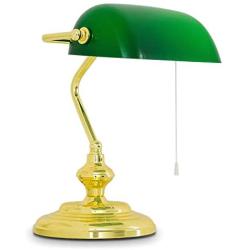 Retro Traditional Style Bankers Lamp Table lamp, Green Glass Shade Bankers Desk Lamp for Living Room Office Study Reading Metal Desk lamp (Color:Gold)