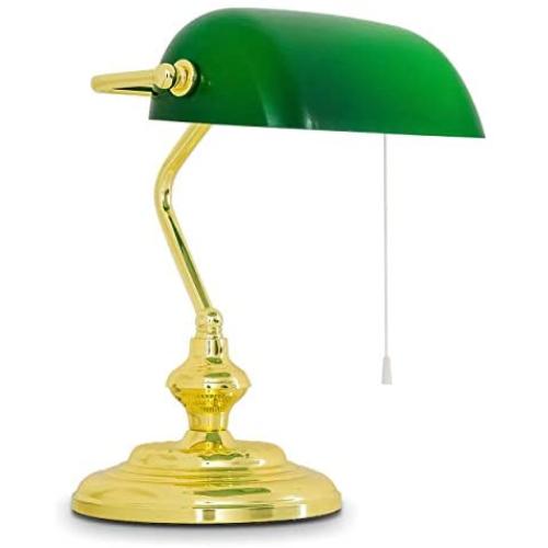 Retro Traditional Style Bankers Lamp Table lamp, Green Glass Shade Bankers Desk Lamp for Living Room Office Study Reading Metal Desk lamp (Color:Gold)