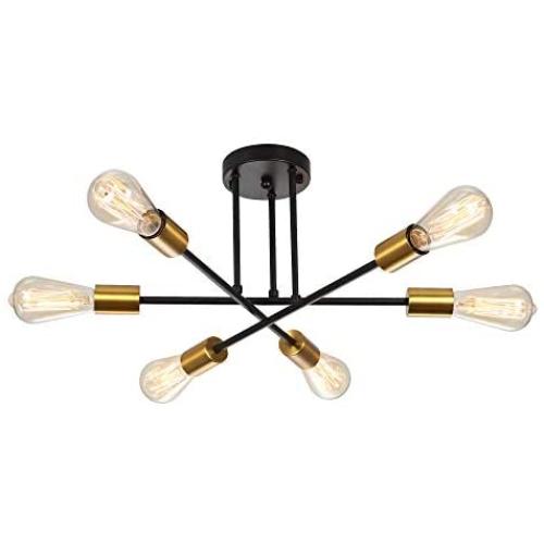 6-Light Semi Flush Mount Ceiling Light,Black Sputnik Chandelier Lighting Ceiling Light Fixture for Kitchen Dining Room Living Room Bedroom