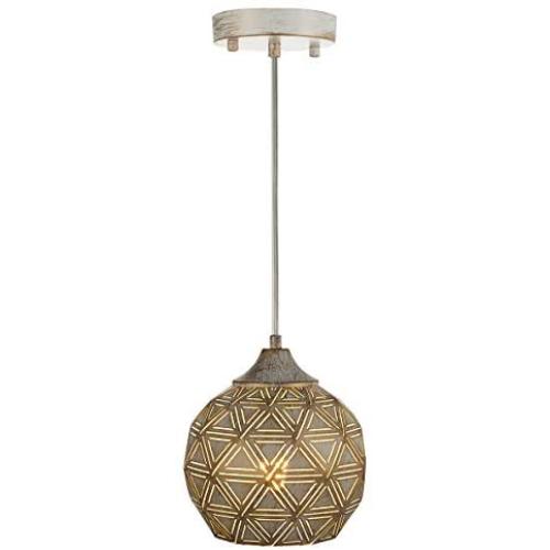 SYDTOP Industrial Mini Pendant Light with Handcrafted Metal Geometric Shape Contemporary 1-Light Rustic Pendant Lighting Fixture for Kitchen Island Dining Room Sink Bar Counter Loft, Antique White