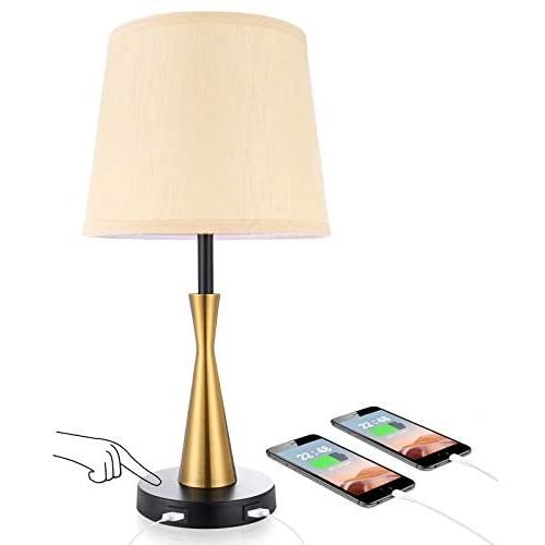 3 Way Dimmable Touch Control Bedside Desk Lamp with 2 USB Charging Ports, Acaxin Metal Table Lamp, Soft Touch Bed Light for Bedroom, Living Room, Guest Room(Bulb Included)