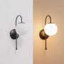 Loclgpm Modern Industrial Wall Sconce, Black Metal 1 Light Wall Lighting with Milk White Globe Glass Shade, Flush Mount Wall Lamp for Bedroom, Bathroom, Hallway, Living Room