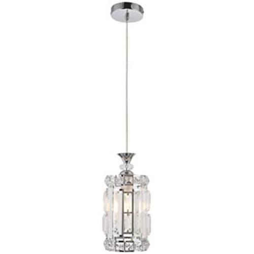 KRASTY Modern Adjustable Chrome Chandelier Ceiling Pendant Lighting Fixture Mini Brushed Nickle Crystal Pendant Light, Hanging Light for Kitchen Island Dining Room Living Room Bedroom