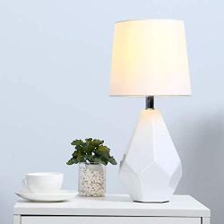 White Ceramic Small Table Lamp - Modern Bedside Desk Lamps for Living Room Bedroom Study