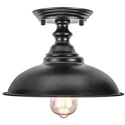 HMVPL Semi Flush Mount Ceiling Lights, Farmhouse Close to Ceiling Lamp Metal Black Pendant Lighting Fixture Industrial Edison Light for Kitchen Island Dining Room Foyer Hallway Entryway (Set of 2)