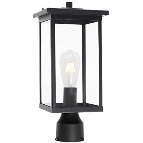 TODOLUZ Outdoor 1-Light Post Light Fixture in Black Finish, Outdoor Post Lantern with Clear Glass for Patio Garden Walkway