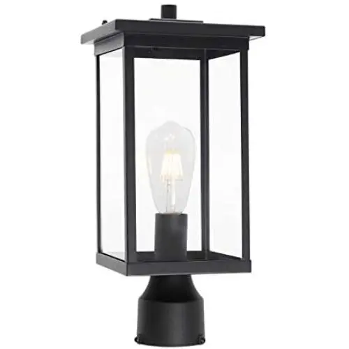 TODOLUZ Outdoor 1-Light Post Light Fixture in Black Finish, Outdoor Post Lantern with Clear Glass for Patio Garden Walkway