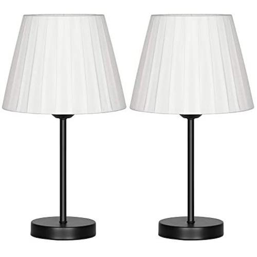 HAITRAL Bedside Table Lamps - Small Nightstand Lamps Set of 2 with White Fabric Shade, Bedside Desk Lamp for Living Room, Office, Dorm, Kids Room, Girls Room - 15 Inches (HT-TH68-21X2)