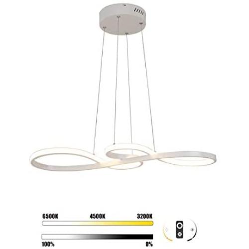 Modern Chandelier Lighting LED Dining Room Dimmable Pendant Light, Length 100cm and Chain 120cm Height Adjustable Hanging Lamp, Creative Design Chandelier Lighting for Kitchen Island (White)