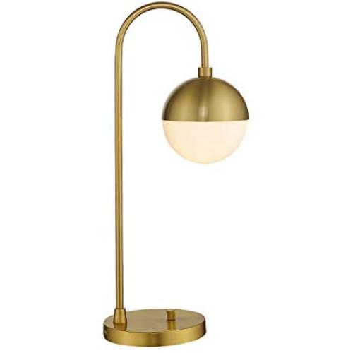 Modern Gold Table Lamp with White Glass Globe, LMS Gold Desk Light Bedside Lamp with Brushed Brass Finished for Living Room Office Nightstand, Dimmable Switch Modern Gold Table Lamp with White Glass Globe, LMS Gold Desk Light Bedside Lamp with Brushed Brass Finished for Living Room Office Nightstand, Dimmable Switch