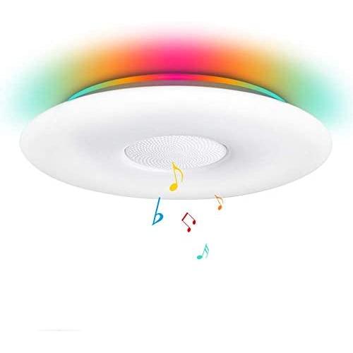 OFFDARKS Smart Ceiling Light Flush Mount Ceiling Light Fixture Support WiFi/Alexa/Google Home 12inch 36W(3000LM) with Bluetooth Speaker Music for Living Room Bedroom Remote APP Control