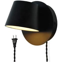 Modern Wall Lamp Round Rotatable Black Wall Sconce LED Lighting for Bedroom Bedside Reading Lights, Metal Wall Mounted Fixture for Living Room(Included Warm Light)