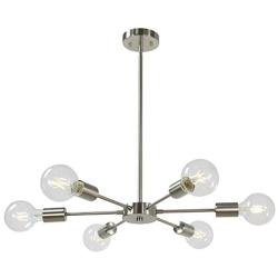 MELUCEE Modern Sputnik Chandelier Lighting 6 Lights Brushed Nickel Semi Flush Mount Ceiling Light Mid Century Modern Pendant Light for Living Room Bedroom Foyer Dining Room