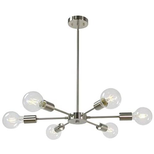 MELUCEE Modern Sputnik Chandelier Lighting 6 Lights Brushed Nickel Semi Flush Mount Ceiling Light Mid Century Modern Pendant Light for Living Room Bedroom Foyer Dining Room
