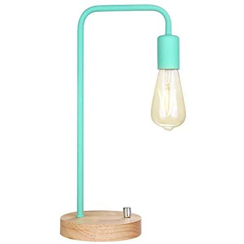 Minimalist Table Lamp, Dimmable Nightstand Desk Lamp, Bedside Lamp Industrial Style with Wood Base (Mint Green)