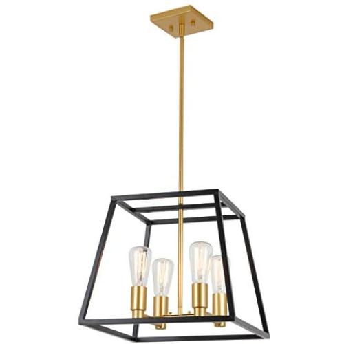 Artika CAR15-ON Carter Square 4 Pendant Light Fixture, Kitchen Island Chandelier, with a Steel Black and Gold Finish, 8