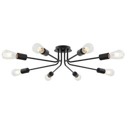 TULUCE Vintage 8 Light Ceiling Light Industrial Metal Black Sputnik Semi Flush Mount Light for Dining Room Living Room Kitchen