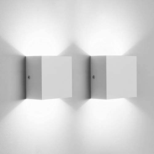 2 Pack Modern Wall Sconce 10W, Lightess White Up Down Wall Mount Lights Metal Mini LED Wall Lamp for Living Room Bedroom Hallway Decor, Cool White, O1182TP