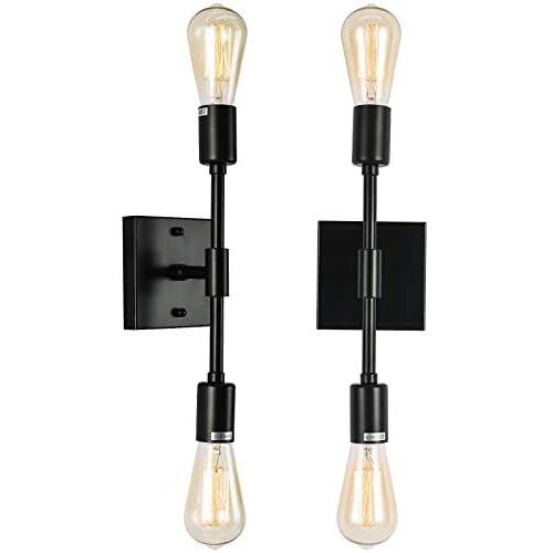 2 Pack Wall Sconce Minimalist Vanity Lighting, Black Industrial Metal Wall Mount Lamp, Mirror Front Wall Decor Light Fixture Modern Minimalist Style for Kitchen Bedroom Mirror Cabinet Dressing Table