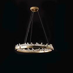 Modern Round Chandelier Gold Finish Pendant Lighting LED Crystal Light Fixture for Dining Room Kitchen Width 24'' x Height 4''