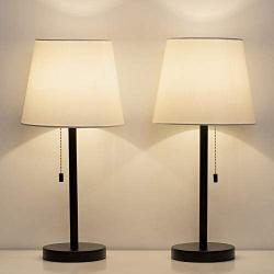 HAITRAL Bedside Table Lamps Set of 2 - Black and White Modern Desk Lamps for Bedroom, Dorm, Living Room, Office 20 inch H