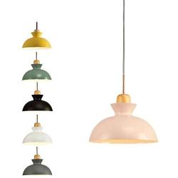 SkyTalent Modern Wooden Handle Pendant Hanging Light, Macaron Pendant Lighting Metal Shade Chandeliers Hanging Lighting Retro Industrial lamp for Dining Room Bulbs Not Included (Pink)