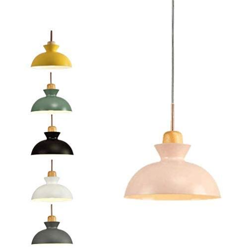 SkyTalent Modern Wooden Handle Pendant Hanging Light, Macaron Pendant Lighting Metal Shade Chandeliers Hanging Lighting Retro Industrial lamp for Dining Room Bulbs Not Included (Pink)