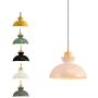 SkyTalent Modern Wooden Handle Pendant Hanging Light, Macaron Pendant Lighting Metal Shade Chandeliers Hanging Lighting Retro Industrial lamp for Dining Room Bulbs Not Included (Pink)