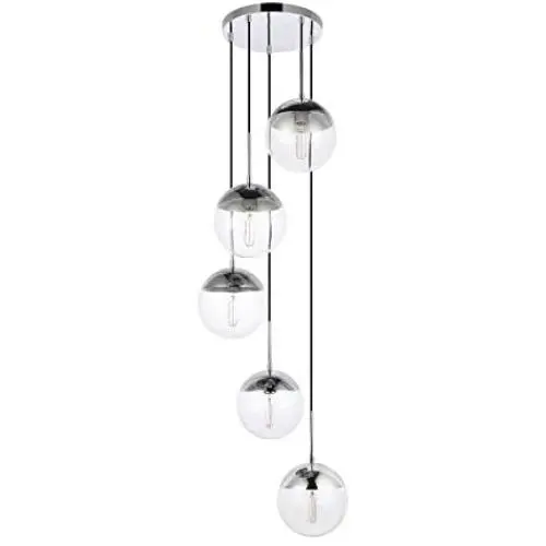 A1A9 Pendant Lights with Sphere 5-Light, Modern Industrial Clear Glass Ball Globe Ceiling Light Fitting, E26 LED Chandelier Lamp Fixture for Kitchen Island, Bar, Dining Room, Counter, Cafe (Chrome)