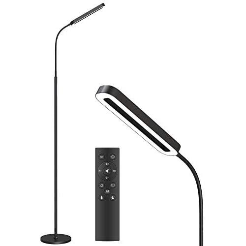 Soarz LED Floor Lamp with 4 Color Temperatures and Stepless Dimmer, Adjustable Goose Neck Standing Lamp with Touch Control and Remote Control for Living Room, Bedroom and Office, Black