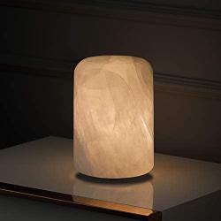 Unique Calcite Modern Table Lamp, Small Bedside Lamp for Bedroom Living Room, Dimmable Desk Lamp for Night Table by Phiestina, Crystal Texture Within, Handcrafted, LED, UL, Cylinder, Natural White