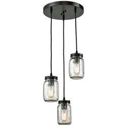 EUL Mason Jar Light Fixture Kitchen Island Lighting 3-Light Glass Jar Chandelier Fixture Oil Rubbed Bronze