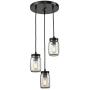 EUL Mason Jar Light Fixture Kitchen Island Lighting 3-Light Glass Jar Chandelier Fixture Oil Rubbed Bronze